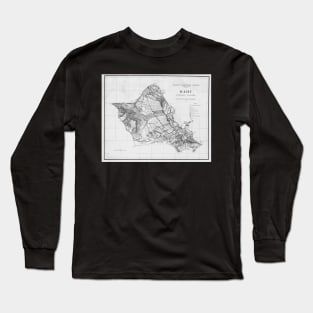 1900s Historical Oahu Map in Black and White Long Sleeve T-Shirt